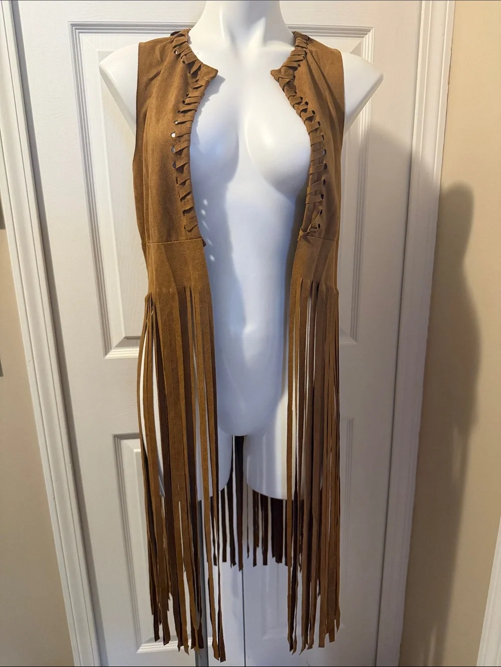 Fringe Brown Faux Suede Vest Size S
